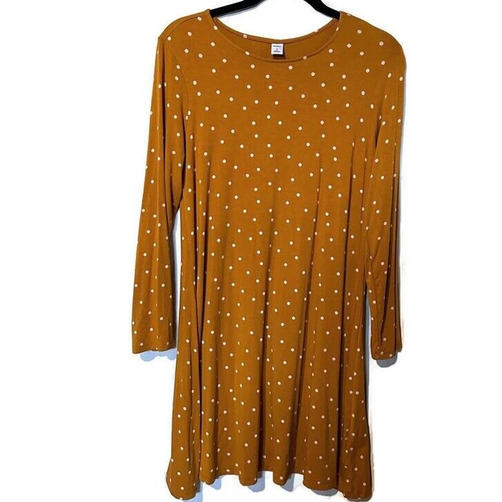 Old Navy Long Sleeve Midi Orange and White Polka Dot Medium Dress Size M